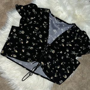 Crop black floral top